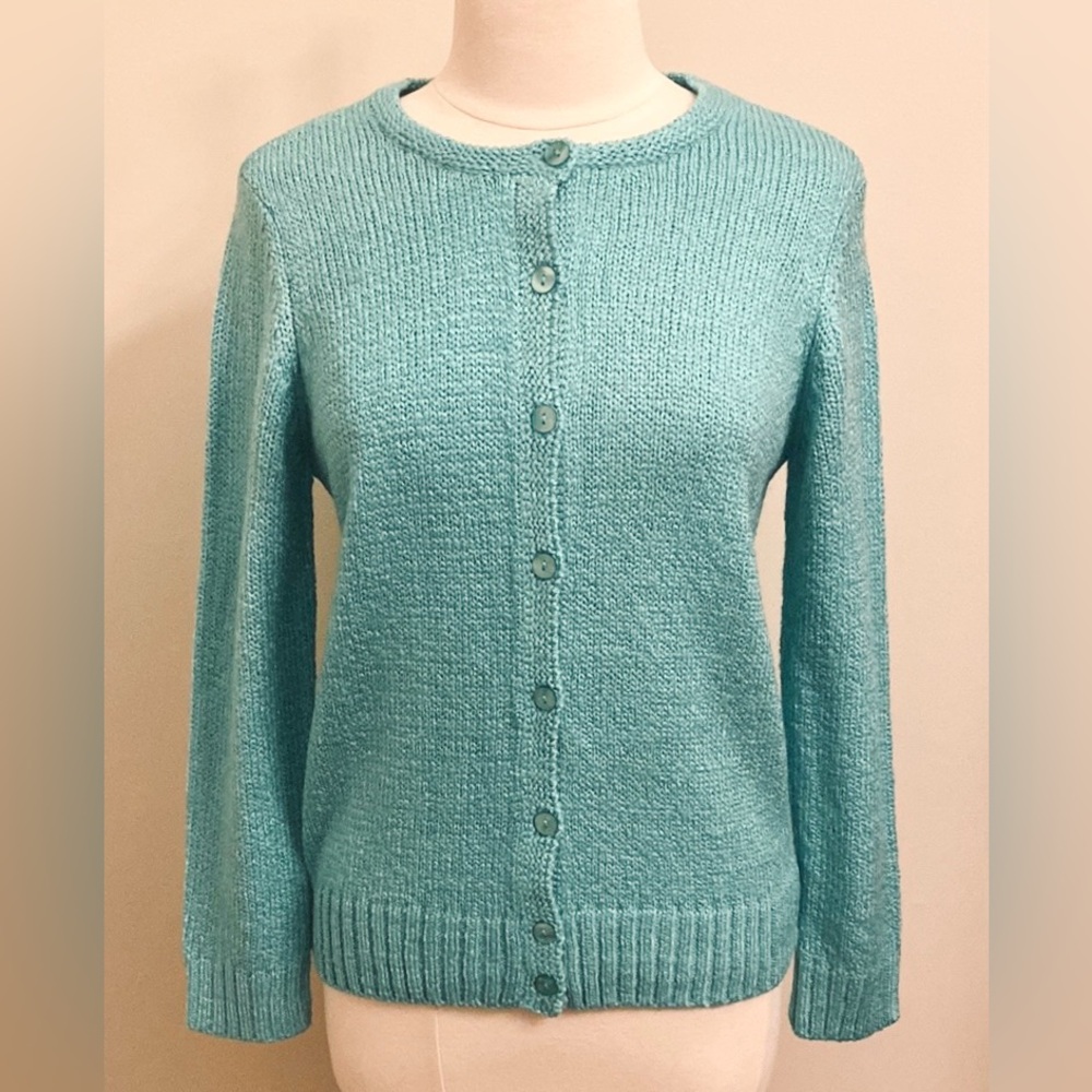 Haymaker Vintage Caribbean Blue M Retro Coastal Collegiate Knit Cardigan Sweater